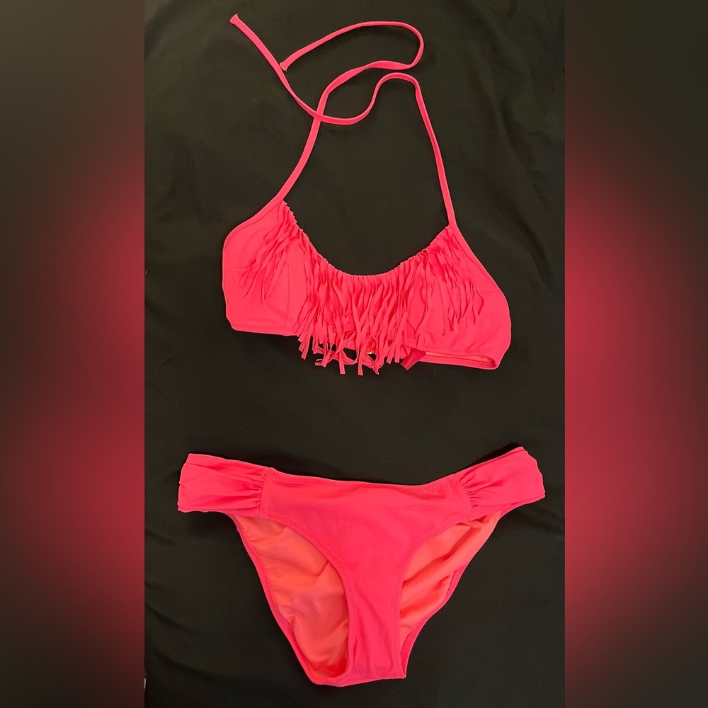 Victorias Secret Neon Pink Fringe Bikini